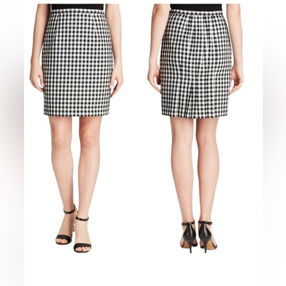 Diane Von Furstenberg Eliza Gingham Pencil Skirt Size 4 Black & White